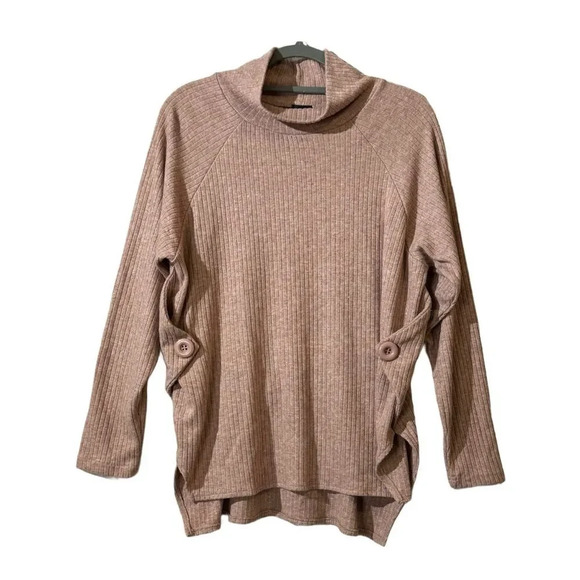 Coco+ Carmen Women's Pink Cowl Neck Ribbed Knit Button Sweater L Fisherman - Picture 2 of 9